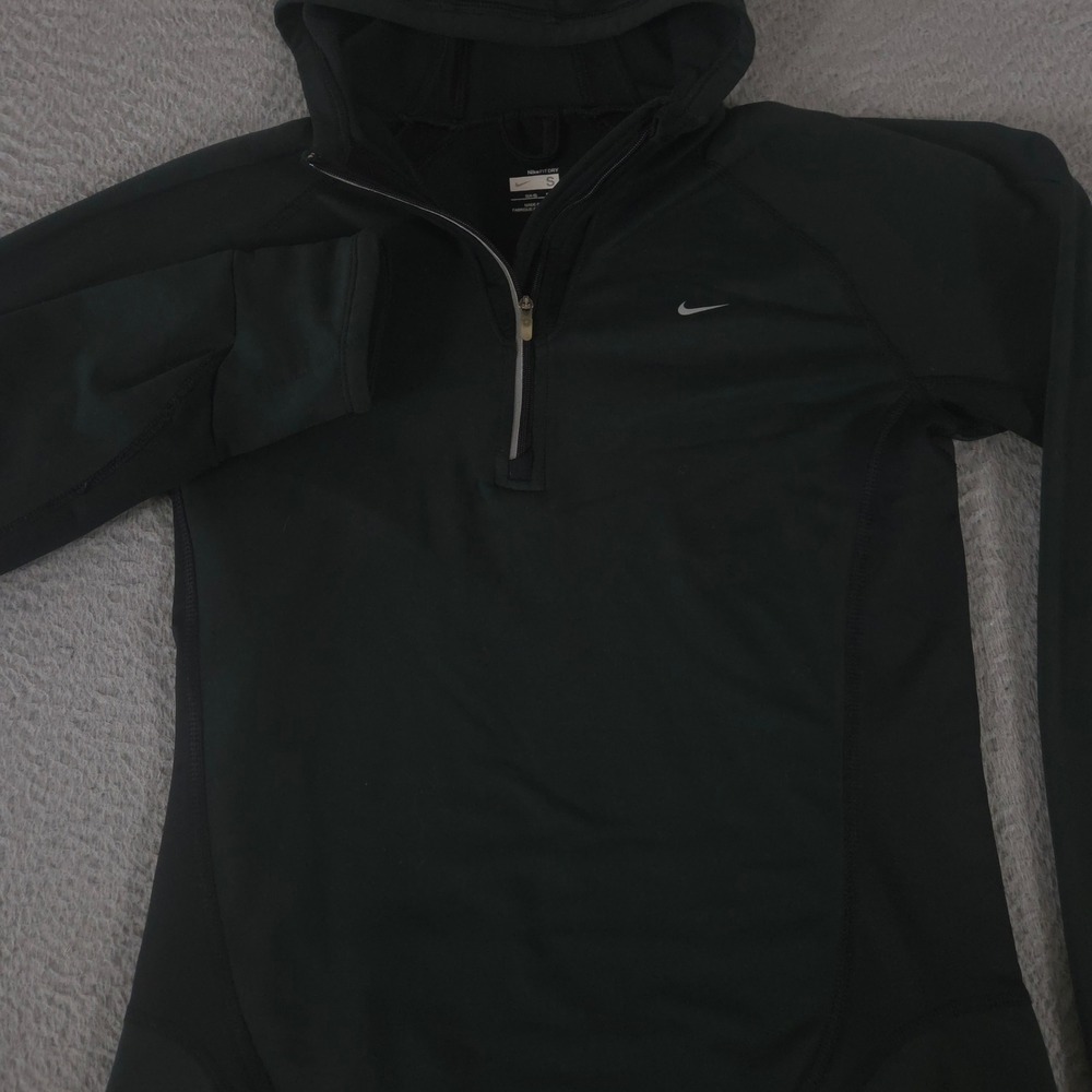 VINTAGE Nike Hoodie Womens Small Running Fit Dry Quarter-Zip Hooded Pullover 00s